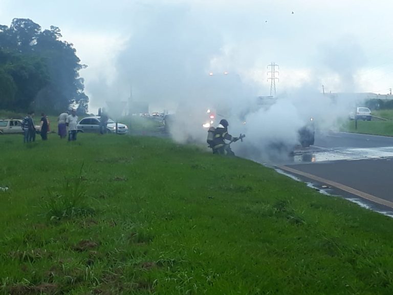 Veículo pega fogo no Anel Viário Norte