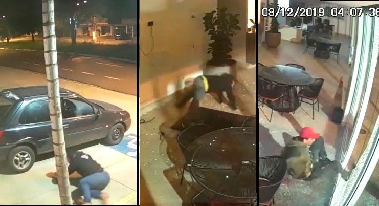 Câmeras de segurança mostram ladrões atrapalhados em tentativa de furto à imobiliária em Ribeirão