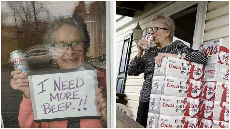 Idosa de 93 anos em quarentena pede cerveja para os vizinhos