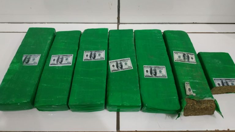 Tijolos de maconha apreendidos com adesivos de 100 dólares em Batatais