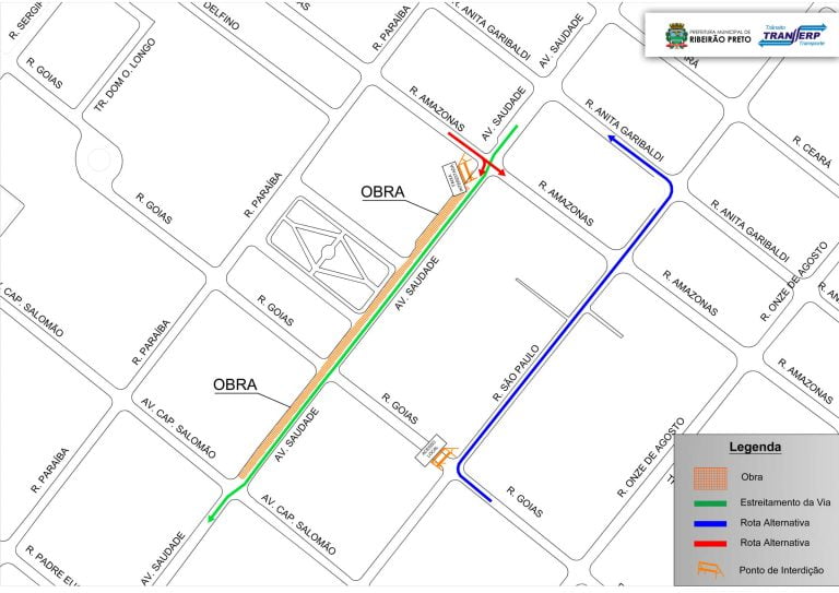 Avenida Saudade será interditada para obras de mobilidade