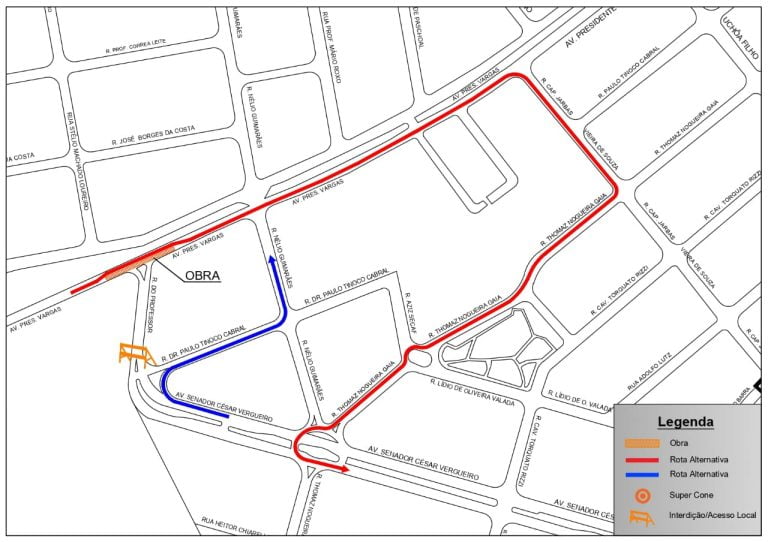 Trecho da avenida Presidente Vargas é interditado neste sábado