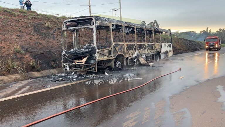 Ônibus pega fogo em rodovia da região