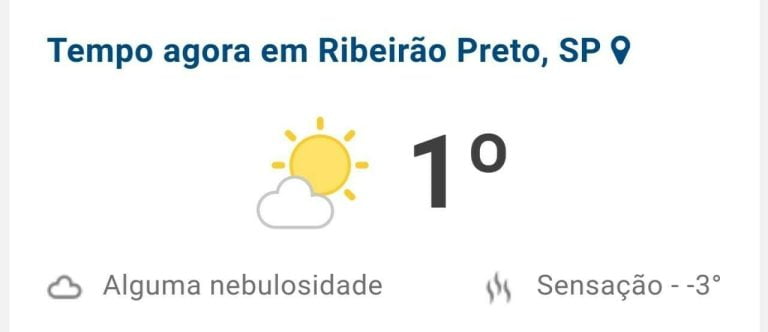 Manhã registra sensação térmica de -3ºC e geada em Ribeirão Preto