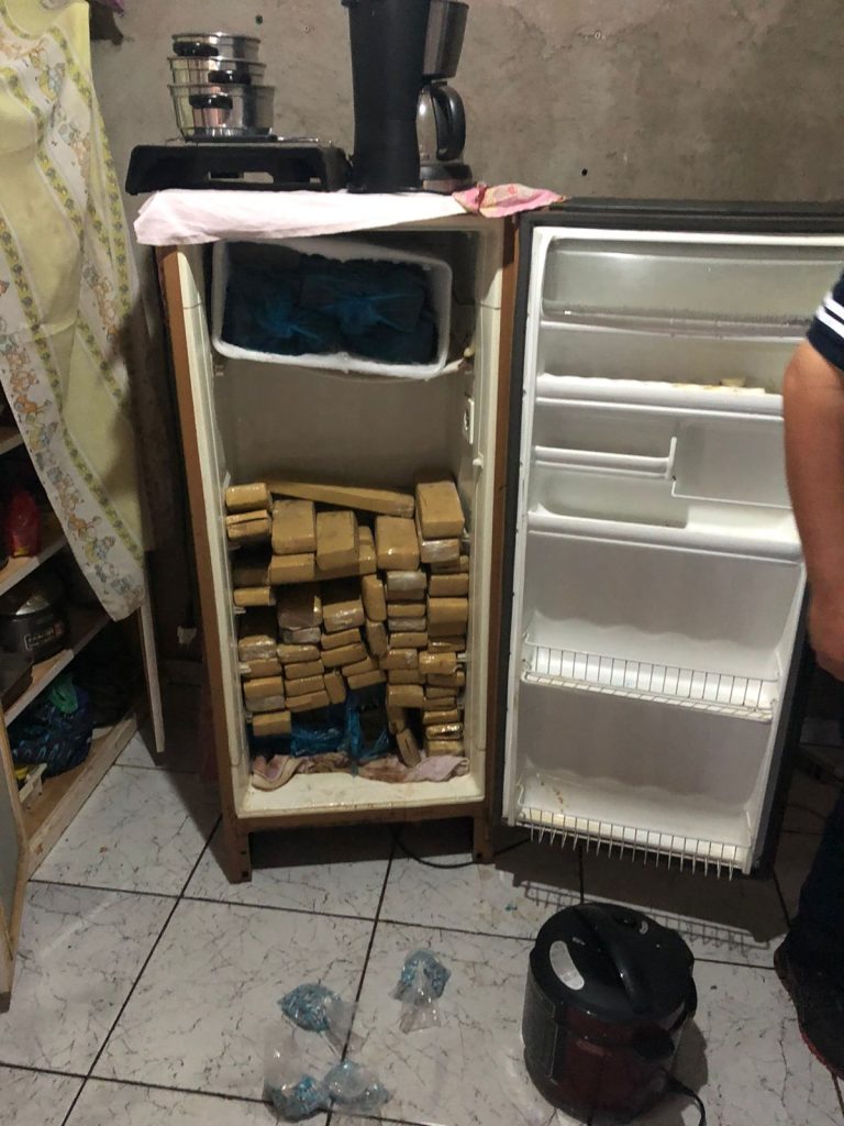Vídeo | Polícia apreende 86 tijolos de maconha e 286 pinos de cocaína escondidos em geladeira
