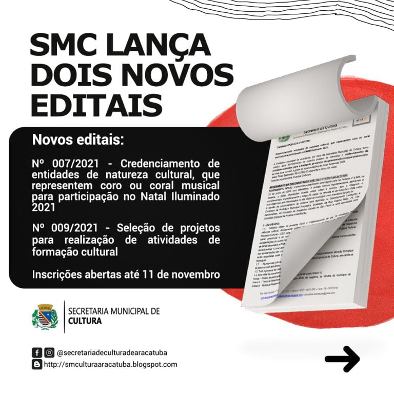 Dois novos editais de fomento à cultura são lançados em Araçatuba