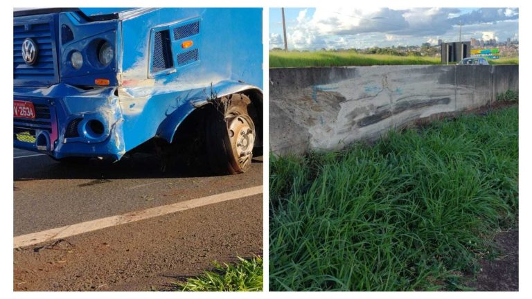 Pneu estoura e carro-forte colide com mureta em rodovia de Ribeirão Preto