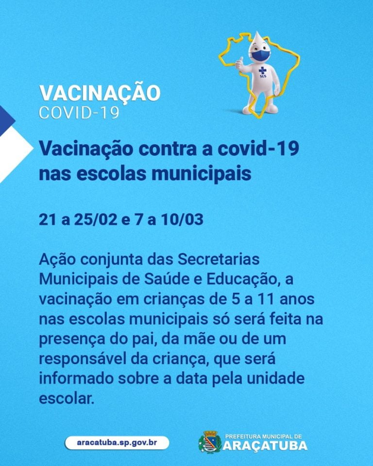 Vacinação contra a Covid-19 será intensificada nas escolas municipais de Araçatuba