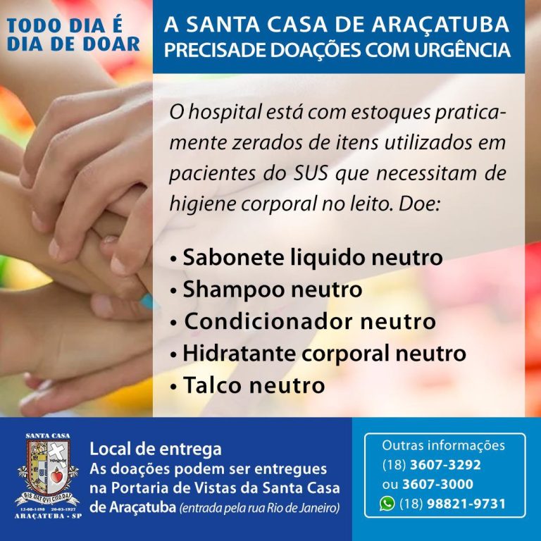 Santa Casa de Araçatuba faz campanha para adquirir itens de higiene pessoal para pacientes