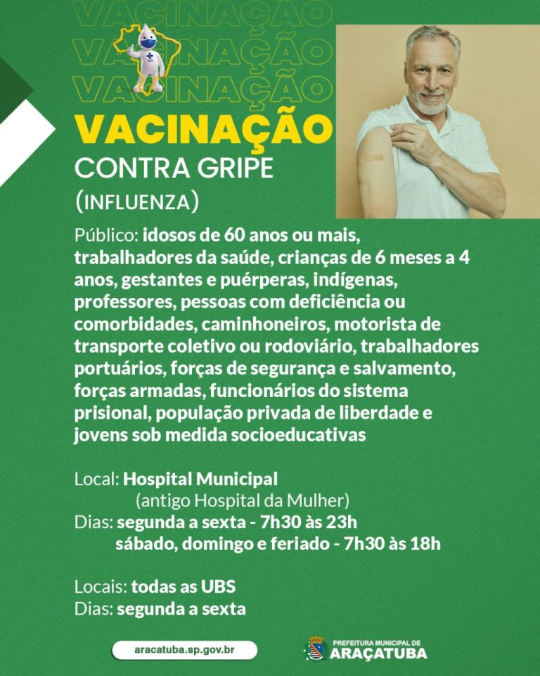 Pontos de vacinação contra a gripe são alterados em Araçatuba