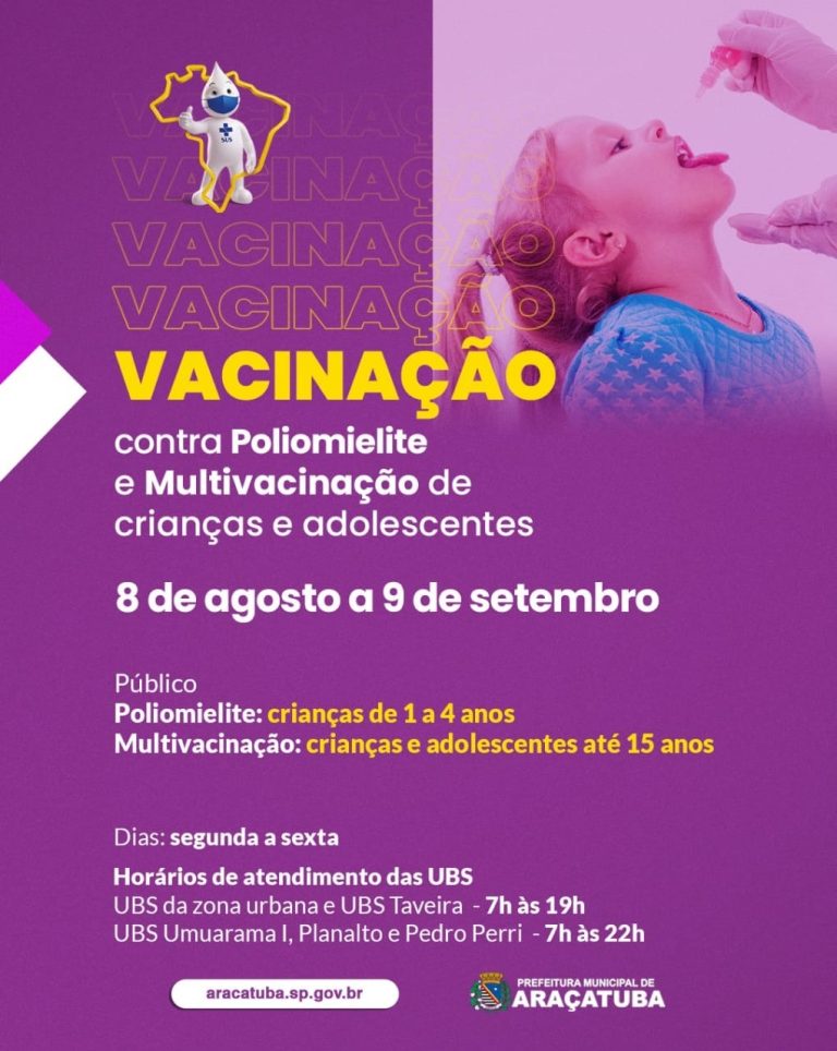 Araçatuba está reforçando a vacinação contra Poliomielite em crianças