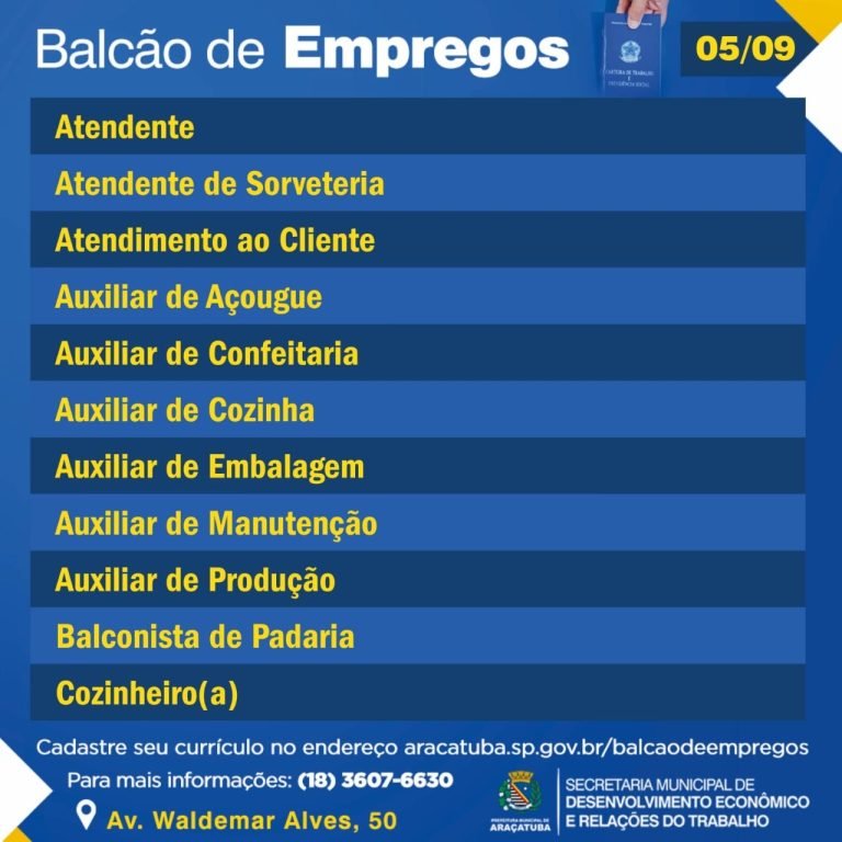 Balcão de empregos de Araçatuba está divulgando vagas de emprego