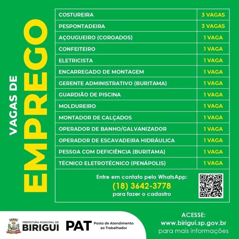 Posto de Atendimento ao Trabalhador de Birigui está com vagas de emprego disponíveis