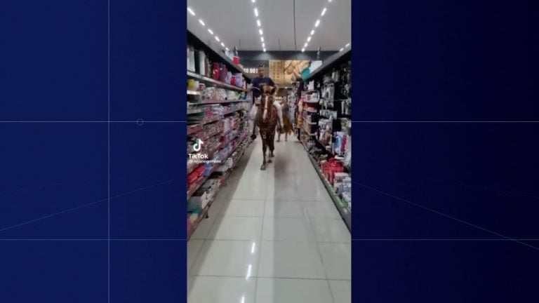 Vídeo: Homem a cavalo entra em supermercado de Franca para comprar cerveja