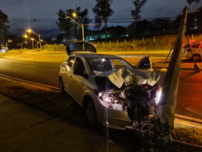 Motorista de aplicativo desvia de capivara e colide com poste na Adelmo Perdizza