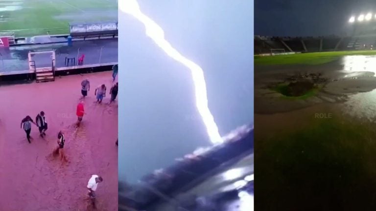 Impressionante | Vídeo mostra o momento em que raio atinge estádio de futebol durante tempestade na região