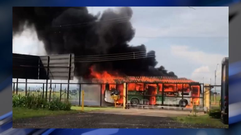 Ônibus pega fogo próximo ao aeroporto Leite Lopes. Veja as imagens impressionantes