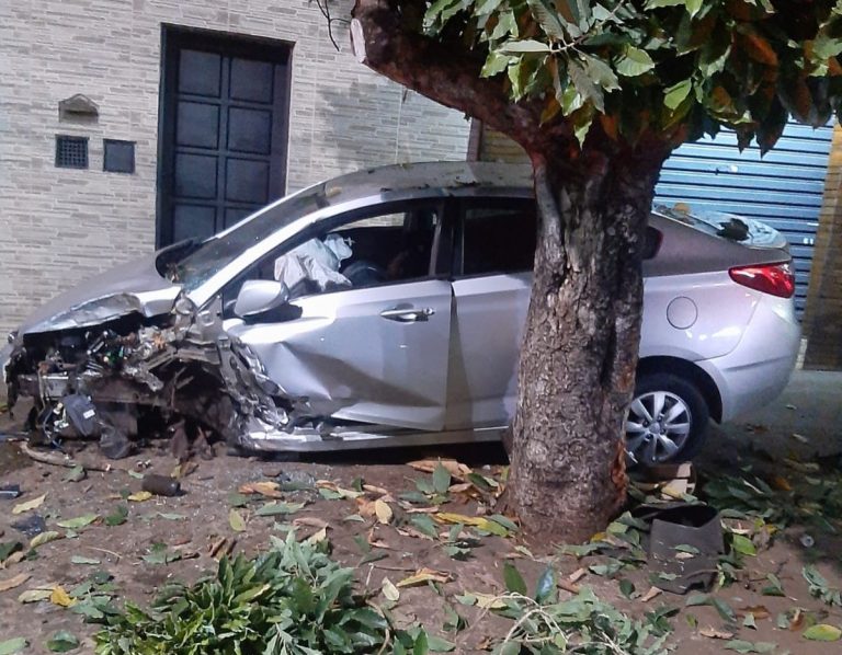 Motorista fica ferido ao colidir contra árvore no Parque Ribeirão