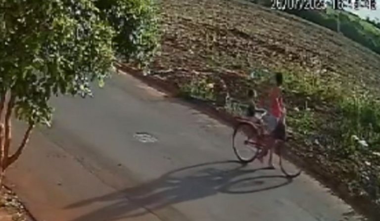 Mau exemplo: Mãe abandona 5 filhotes dentro de uma bolsa, na frente do filho