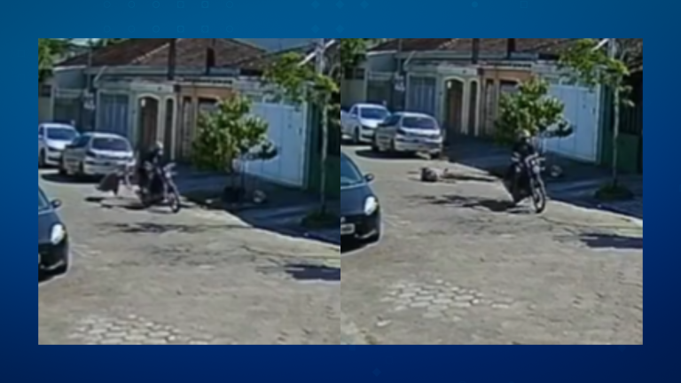 Mulher é assaltada e arrastada por criminoso de moto, em São Vicente