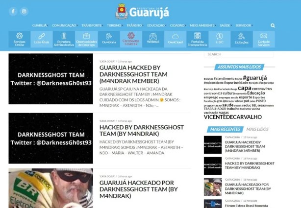 Site da Prefeitura de Guarujá sofre ataque de hackers