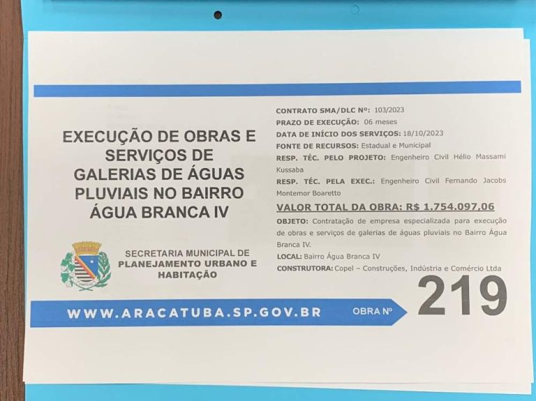 Prefeitura dá início a quarta fase de implantação de galerias no bairro Água Branca