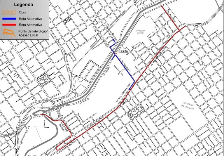 Via norte terá trecho bloqueado nesta segunda-feira