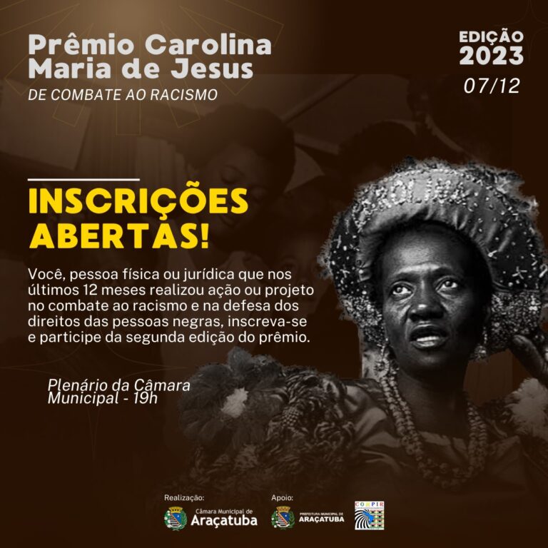 Araçatuba abre inscrições para Prêmio Carolina Maria de Jesus