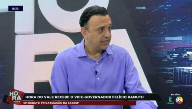 O vice-governador do Estado de São Paulo, Felicio Ramuth, defendeu a privatização da Sabesp durante a entrevista na TV THATHI SBT