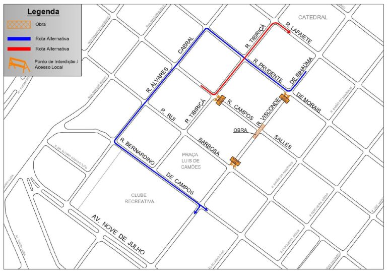 Cruzamento da Visconde de Inhaúma com a Campos Sales será interditado na terça-feira
