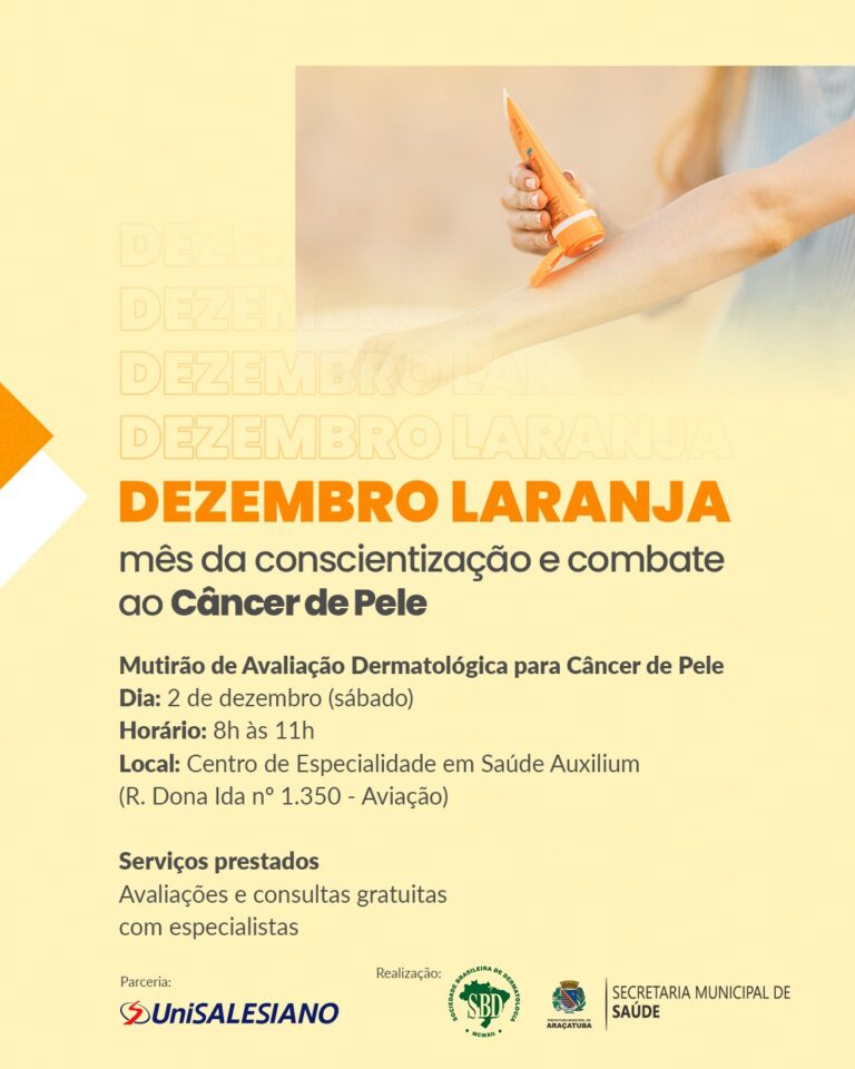 Mutirão de avaliação dermatológica para câncer de pele será realizado neste sábado em Araçatuba