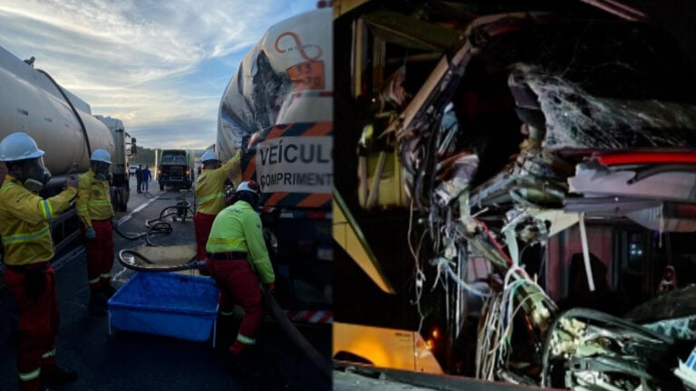 Ônibus bate em caminhão carregado com 46 mil litros de etanol