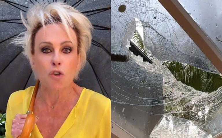 Ana Maria pede socorro ao ter teto de mansão destruído durante tempestade