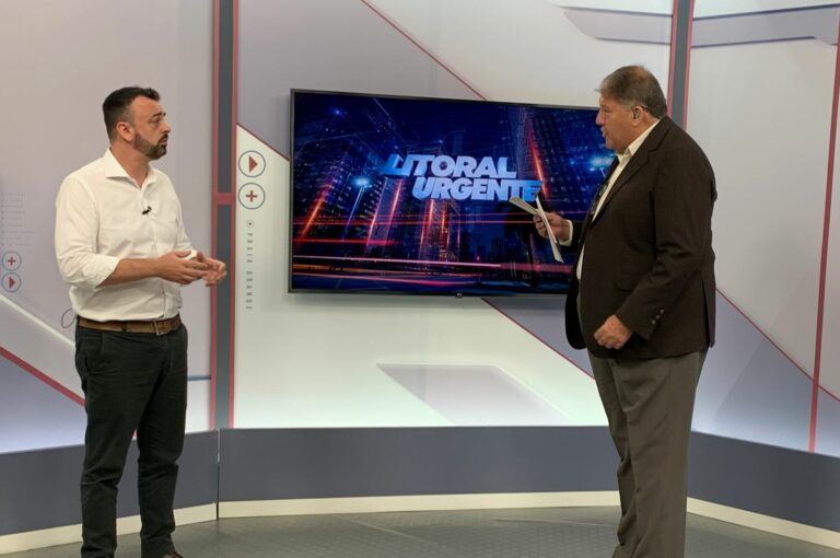 Secretário de Assuntos Portuários e Emprego de Santos Bruno Orlandi, visita estúdios da TV Thathi Band Litoral