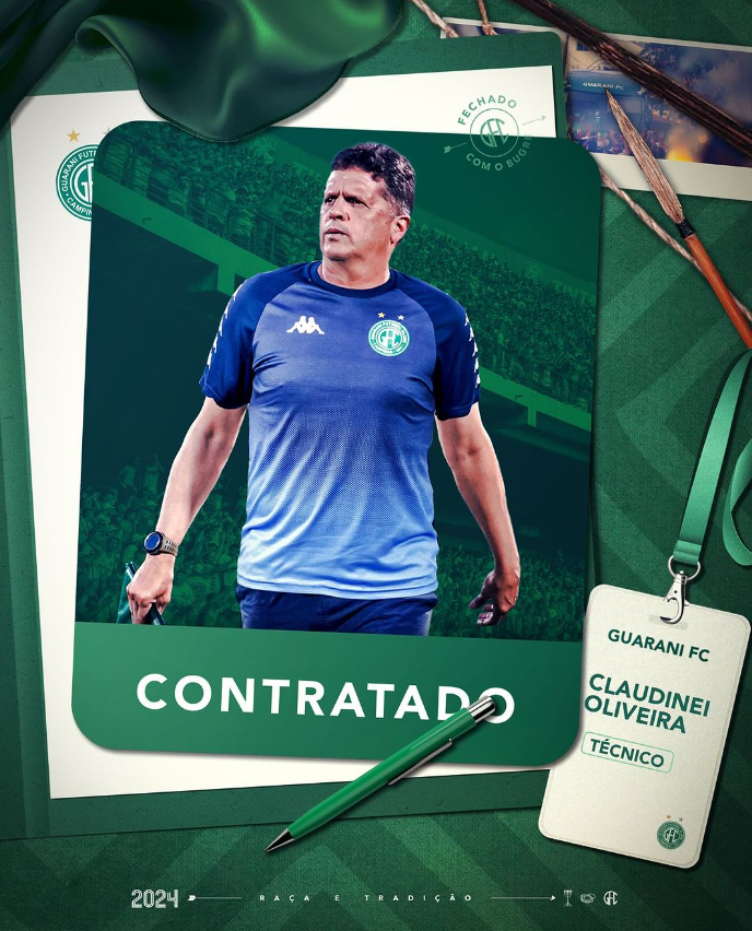 Claudinei Oliveira é anunciado como novo treinador do Guarani. Foto: Reprodução/@Guaranifc_oficial