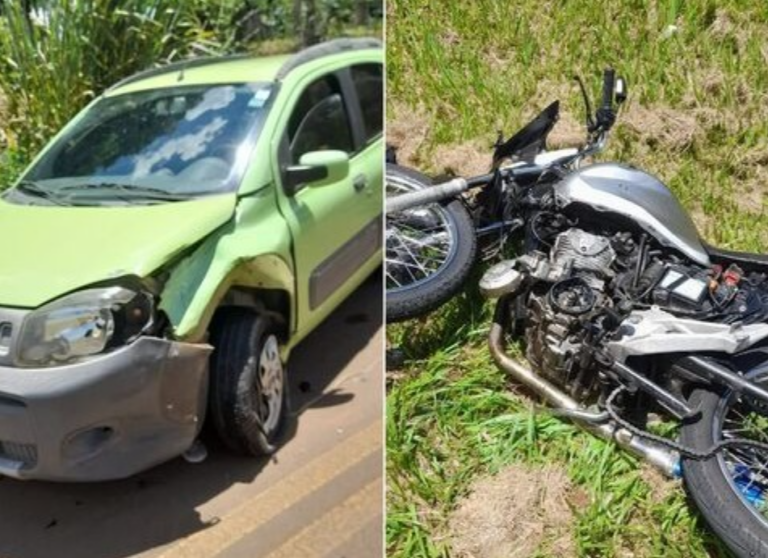 Enquanto empinava moto, jovem de 21 anos invade faixa contrária e colide frontalmente contra carro