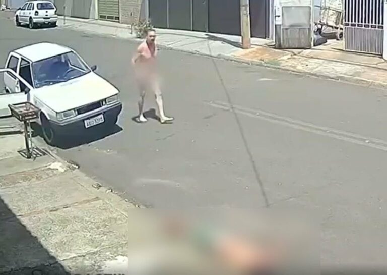 Homem pelado mata enteado a facadas no meio da rua no interior de SP; veja vídeo