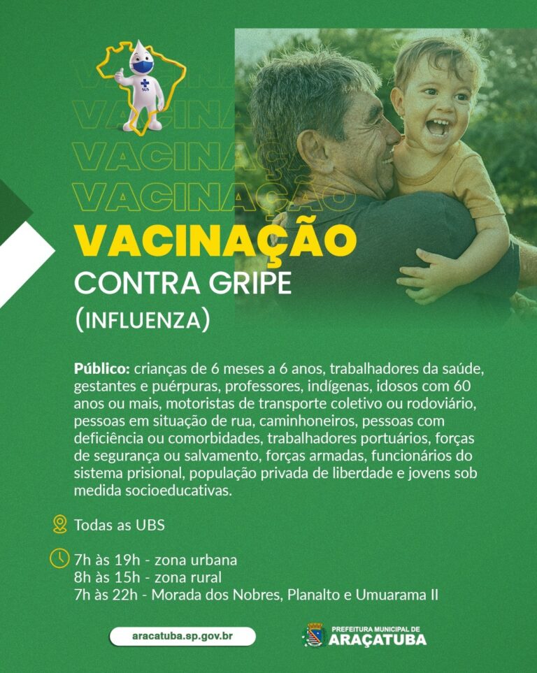 Araçatuba inicia vacinação contra influenza na segunda-feira
