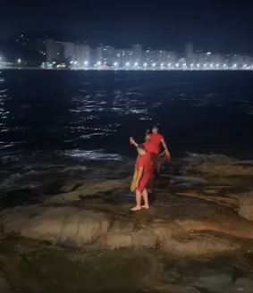 Mãe e filho são resgatados de afogamento em praia de Guarujá