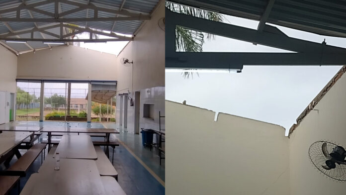 Escola teria sido destelhada durante um temporal em outubro do ano passado e até agora reforma não foi feita. Escola teria sido destelhada durante um temporal em outubro do ano passado e até agora reforma não foi feita.