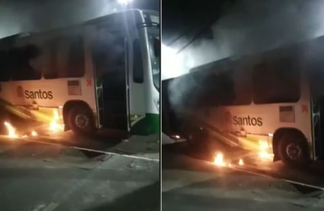 Ônibus são queimados e um motorista fica ferido em Santos; Linhas municipais são suspensas