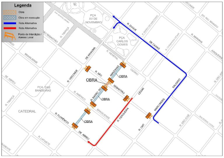 Cruzamento da rua Barão do Amazonas com a rua São Sebastião será interditado nesta quarta-feira