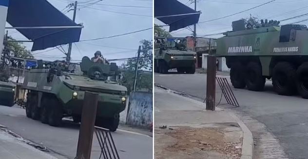 Blindados da Marinha chegam em comunidade de Guarujá para combater crime organizado; VÍDEO