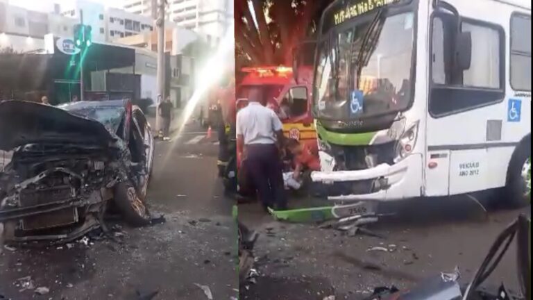 VÍDEO: Carro não respeita sinalização e atinge ônibus do transporte coletivo em Ribeirão Preto