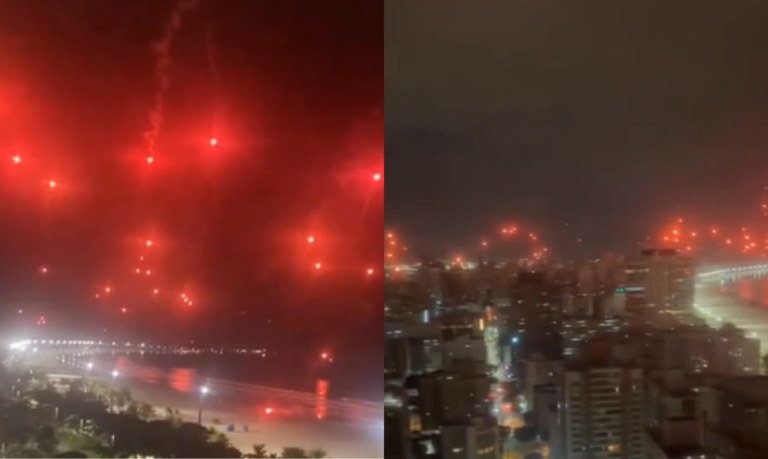 Torcida ilumina o céu da cidade em comemoração aos 112 anos do Santos Futebol Clube