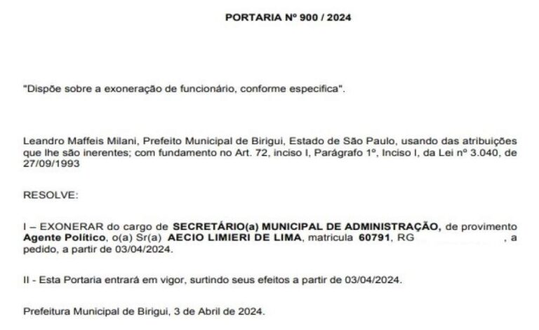 Prefeito de Birigui exonera secretários municipais às vésperas de votação crucial na Câmara