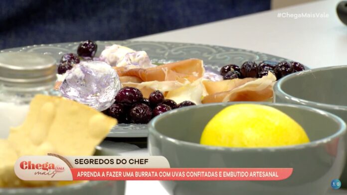 Aprenda a fazer uma Burrata com uvas confitadas e embutido artesanal