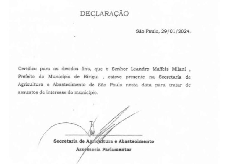 Secretaria de Agricultura confirma autenticidade de declaração enviada ao prefeito de Birigui