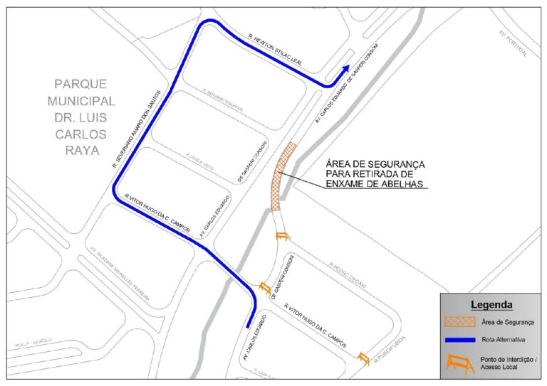 Para retirada de enxame de abelhas, trecho de via que liga o Botânico à avenida Maurílio Biagi será interditado
