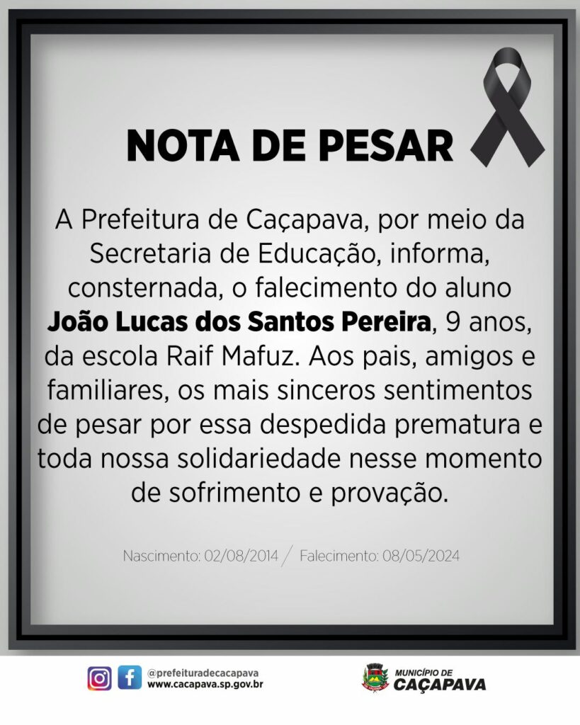 morte criança atropelada caçapava